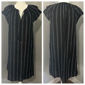 Ann Taylor Metallic Tie-Neck Black Shift Dress, Black Silver, Size 8